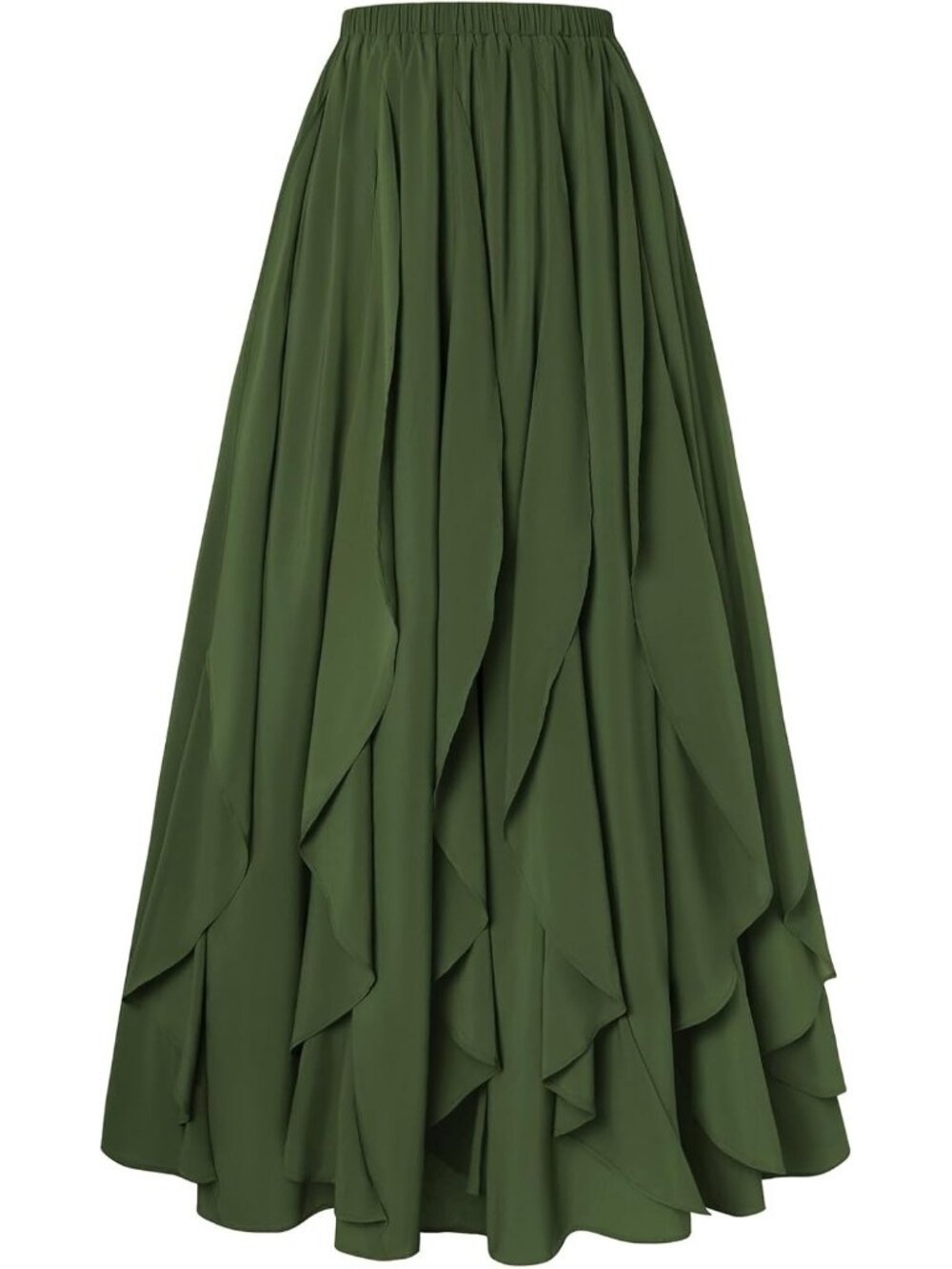 Women's Boho Renaissance High Waisted Ruffle Green Flowy Long Maxi Skirt
